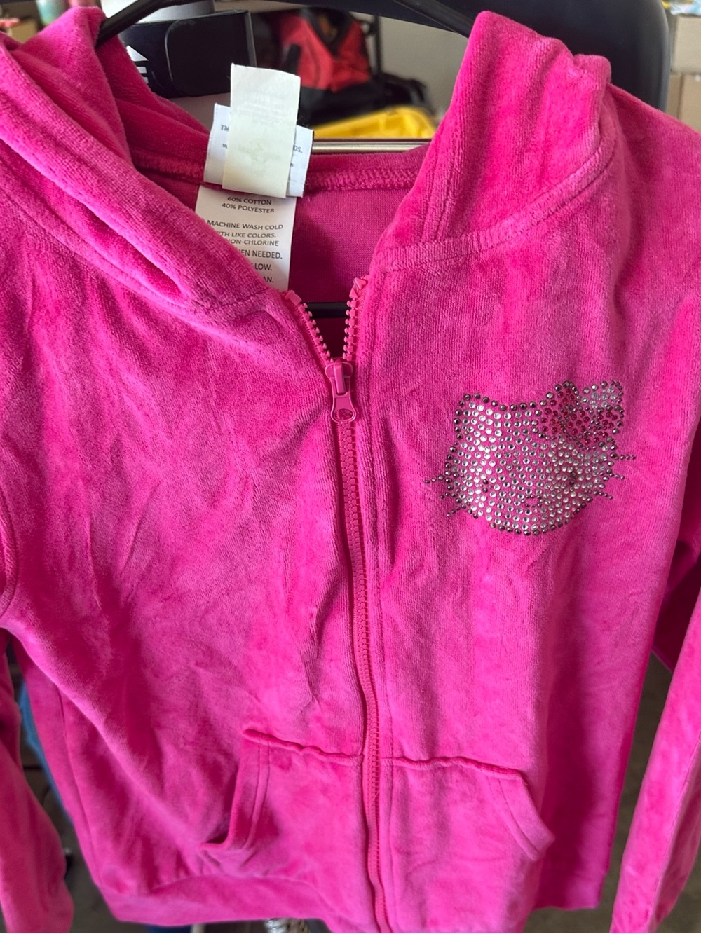 Universal Hot Pink Hello Kitty girls' Hooded Zip-Up Sweatshirt with Rhinestone